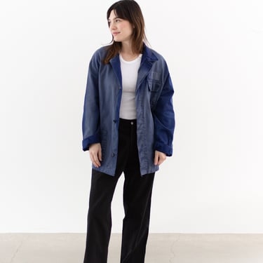 Vintage Blue Sun Fade Chore Jacket | Unisex Twill Cotton Utility Work Coat | L | FJ104 