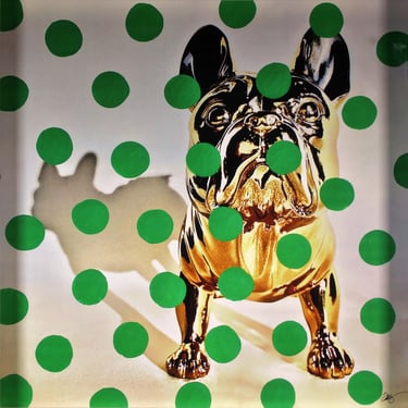 Frenchie Shadowbox Print Green Dots Signed Krista Reay Berman 