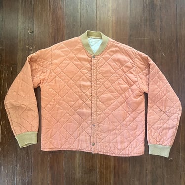 Vintage 50s 60s Salmon Pink Quilted Jacket zip up and snap distressed size S to M 