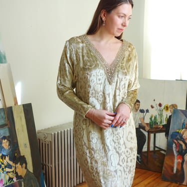 1960s Ivory Velvet Burnout Dress 