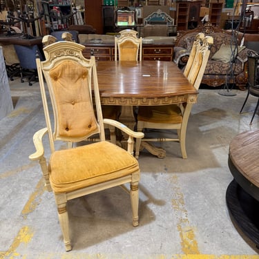 Vintage Dining Set with Rectangular Table, 6 Chairs and 1 Leaf