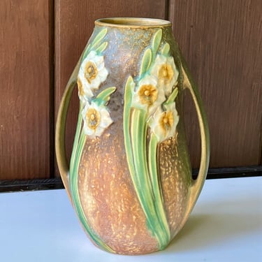 Roseville Jonquil Water Jug Handled Flower Pottery Vase Vintage Antique Pre-Modern Stoneware 