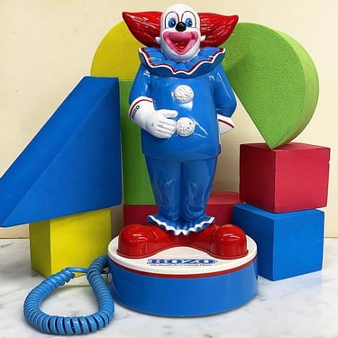 Vintage Bozo the Clown Telephone Retro 1980s TeleMania + The Worlds Most Famous Clown + Plastic Phone + Playing Card Numbers + Make A Call 