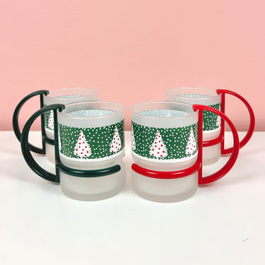 Set of 4 Christmas Tree Glasses with Unique Handles 