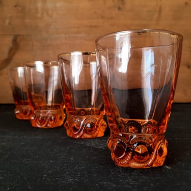 Set of 4 Pink Glasses Art Deco French Vintage Pink Drinking Glasses 1930s 