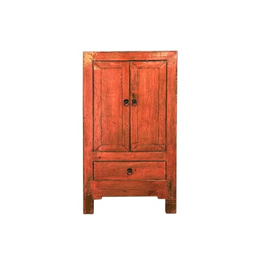 Distressed Coral Pink Orange Color Slim End Table Nightstand Cabinet ws4348E 