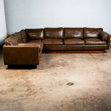 Mid Century Danish Modern Sofa Sectional Brown Leather Couch Thams Cubist Post