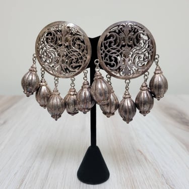 Vintage Dominique Aurientis Silver Filigree Chandelier Earrings - French Costume Jewelry 