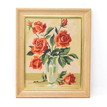 Vintage Paint By Number Roses Artwork, Framed Original | Green Spruce ...