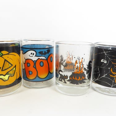 Vintage Halloween Glass Votive Candle Holders - Set of 4 Halloween Glass Votives 