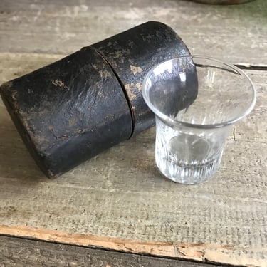 French Travel Shot Glass, Leather Case, Period Prop 