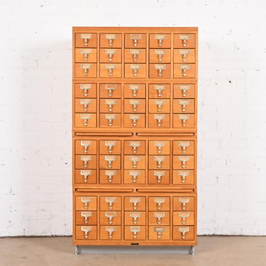 Mid-Century Modern Oak 72-Drawer Library Card Catalog Cabinet, Circa 1950s