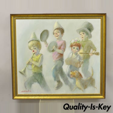 Barry Leighton Jones Large Oil on Canvas Painting Children Clown 