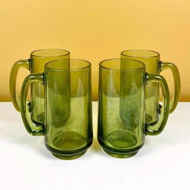 Set of 4 Green Glass Mugs 