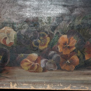 vintage oil Painting of Pansies Early 1900's 