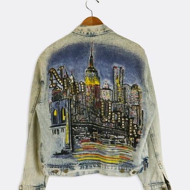 Vintage Acid Wash New York Studded Collar Denim Jacket Sz L