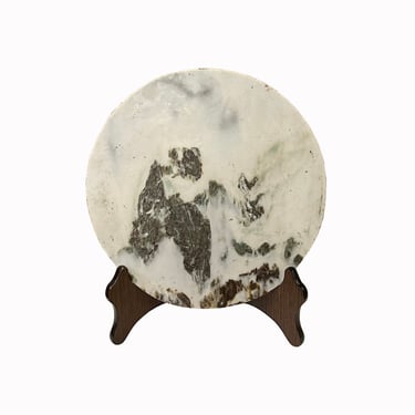 Chinese Natural Dream Stone Round White Fengshui Plaque Display ws2276E 