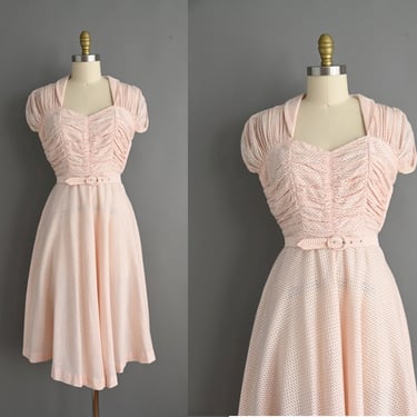 vintage 1950s Dress | Vintage Pastel Pink Cotton Dress | Medium 