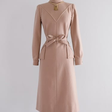 Elegant & Chic 1970's Camel Wool Shift Dress by Nina Ricci / XS/S