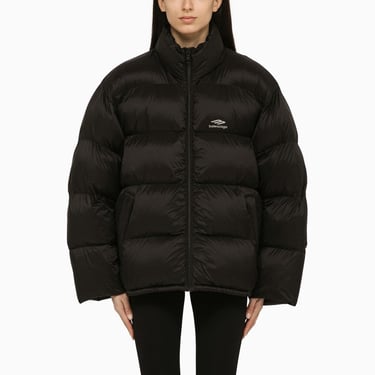 Balenciaga Black Nylon Down Jacket With Logo Women