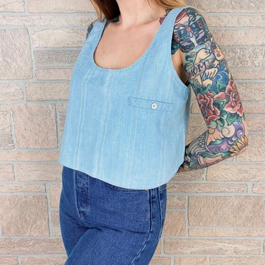 90's Soft Chambray Cropped Summer Tank Top 