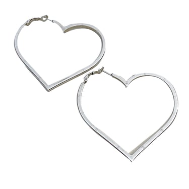 Chanel Silver Jumbo Heart Hoops