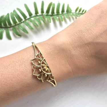 Brass Decorated Lotus Cuff Bracelet