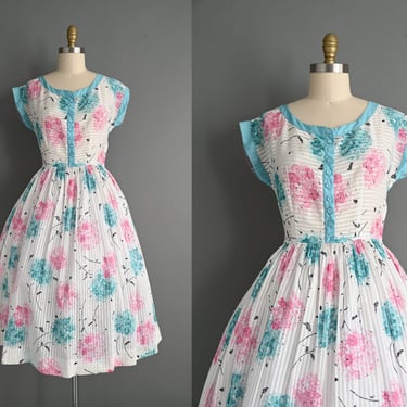 vintage 1950s Toni Todd Floral Print Cotton Dress | Medium Large 