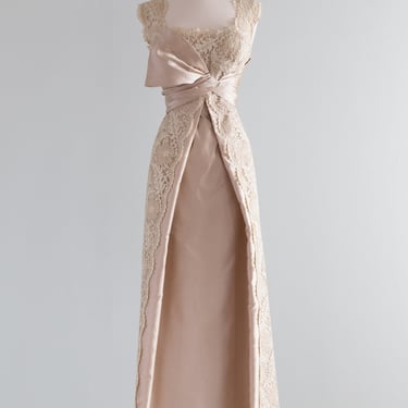Rare 1950's Roger Freres Couture Oyster Silk Evening Gown / M