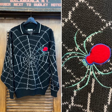 Vintage 1980’s Made in U.K. Spiderweb and Spider Knit Sweater, 80’s Pullover Sweater, 80’s Knit Sweater, 80’s Láme, Vintage Clothing 