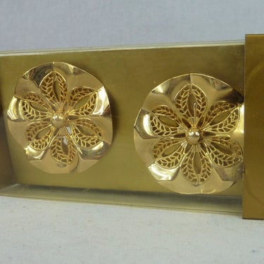 60s Sarah Coventry Earrings in Box - Golden Allure - Goldtone Circles Flowers - Clip On - Costume Jewelry 