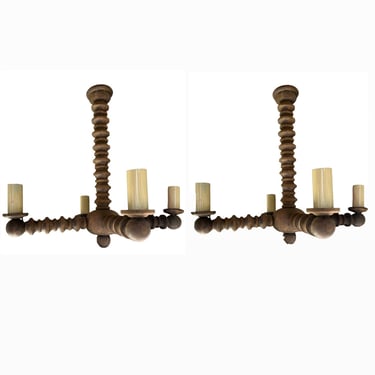 French Wood Chandelier, Pair