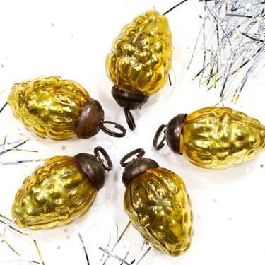 VINTAGE: 5pc Small Aged Thick Mercury Glass Pinecone Ornaments - Mid Weight Kugel Style Ornaments - Unique Find - SKU os-176-00032485 