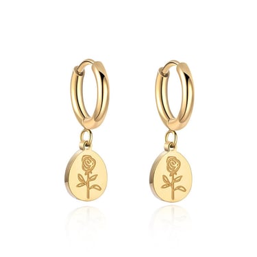 E125 gold earrings, gold floral earrings, gold flower earrings, rose earrings, floral huggie, floral hoop, minimalist earrings, gift for her 