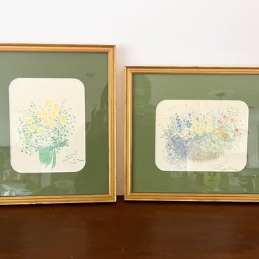 Pair of Vintage Framed Wildflower Prints. Vintage Floral Wall Hangings. 