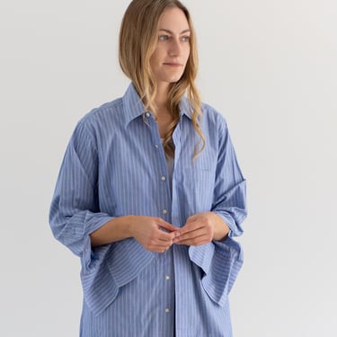 Vintage Blue White Stripe Button up Shirt | Unisex Brooks Brothers 100 Cotton Work Studio Tunic | M L | 