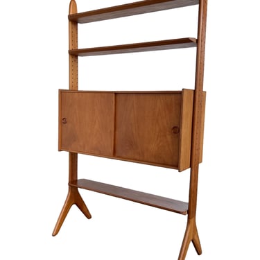 Vintage Danish Mid Century Modern Free Standing Wall unit with adjustable Shelves Record Cabinet 