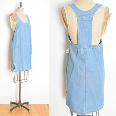 vintage 90s jean dress denim racer back cutout mini jumper dress blue S M grunge clothing 