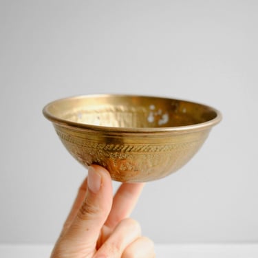 Vintage Brass Prayer Bowl from Egypt, Hand Incised Small Brass Bowl 
