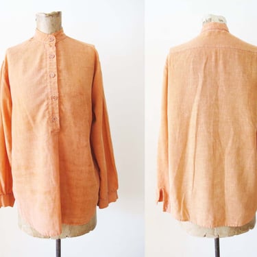 Vintage 70s Gauze Cotton Tunic Top S - 1970s Soft Orange Long Sleeve Natural Fiber Blouse Bohemian Style 