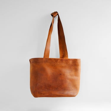Vintage Brown Leather Shoulder Bag, Leather Bucket Tote Bag 