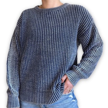 Vintage 90s Mens Ironwood Cotton Navy Blue Ribbed Crewneck Pullover Sweater Sz L 
