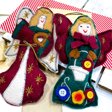 VINTAGE: 2pcs - Felt Fabric Angel Ornaments- Christmas Flower Ornament - Pillow Ornament - SKU 25-C3-00034707 