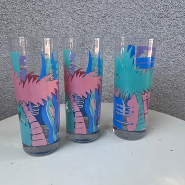 Vintage tropical tall tumbler glasses 10 oz Miami 80s style 