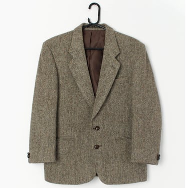 Mens vintage Harris tweed jacket by Dunn and Co, dark beige wool blazer - Small / Medium 