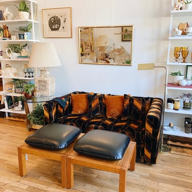 Vintage Black & Orange Velour Loveseat by Rowe