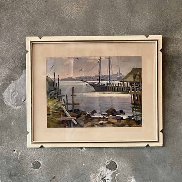 Vintage Ted Kautzky 1954 Framed Watercolor Reproduction