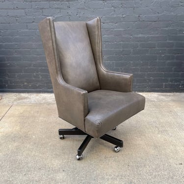 Original Grey Leather Adjustable Office Wing Chair by Crate & Barrel 