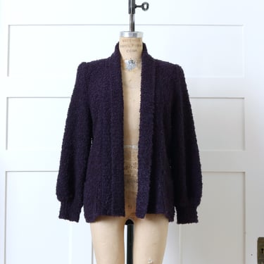 vintage 1980s 90s purple slouchy sweater • nubby loop textured wool blend cardigan 