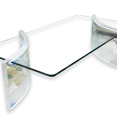 Charles Hollis Jones Style Contemporary Modern Glass and Lucite Coffee Table 